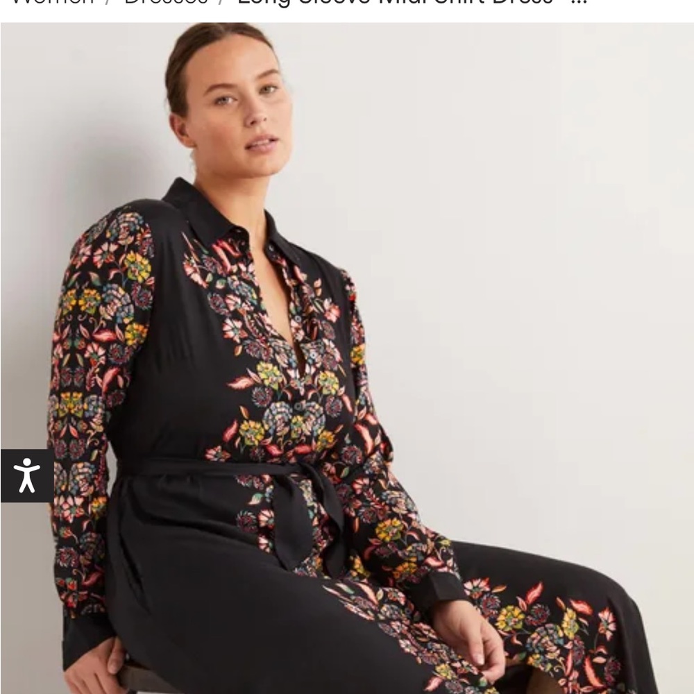 Boden midi shirt dress NWT black blossom print